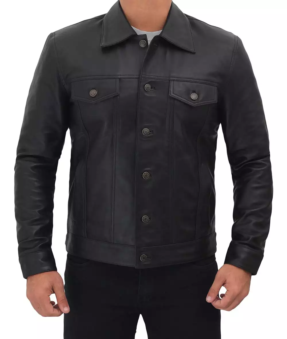 Black Leather Trucker Jacket