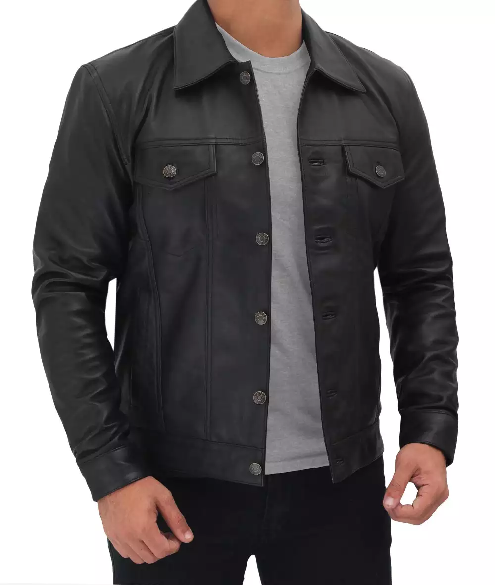 Black Leather Trucker Jacket
