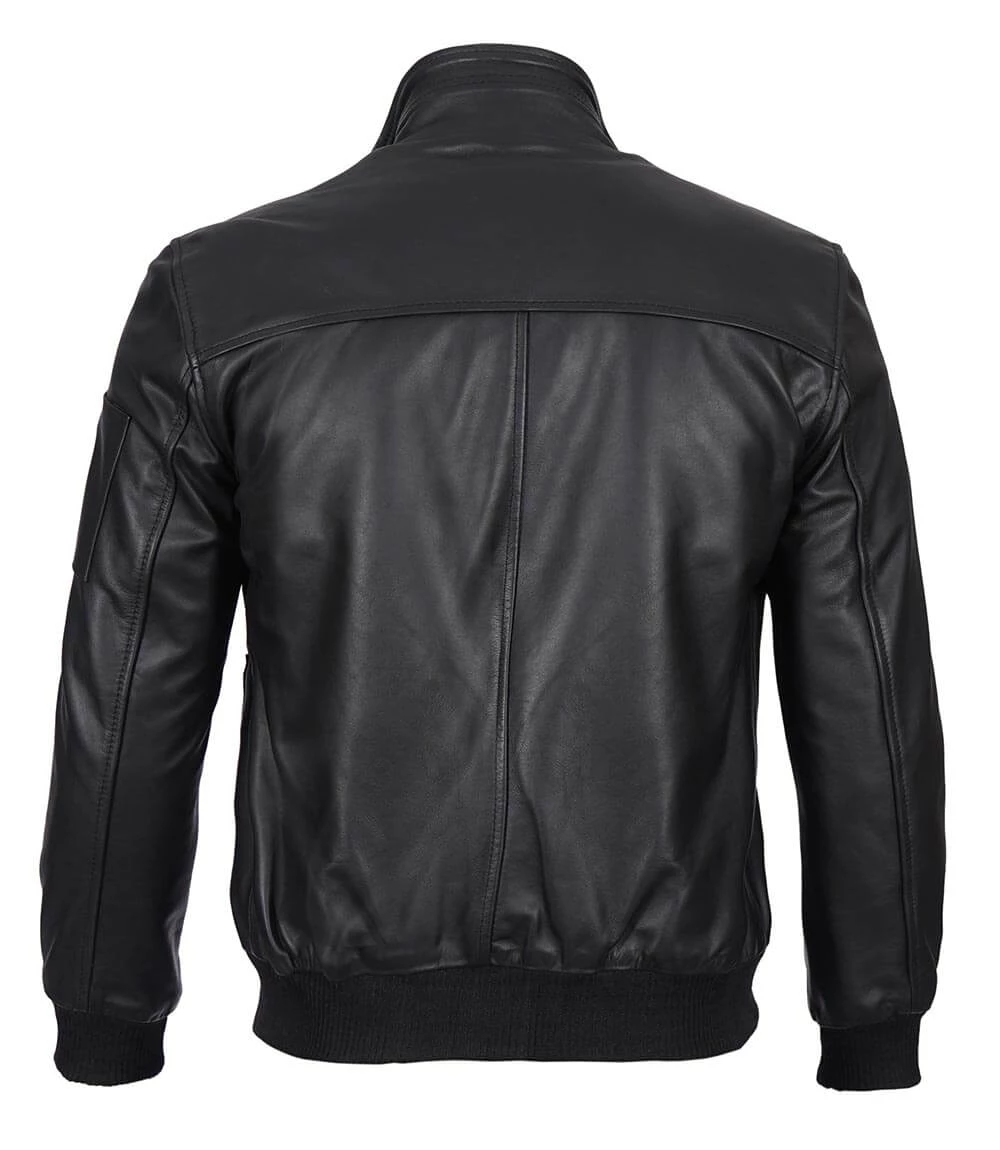 Men's Premium Black Cowhide Leather Bomber Jacket