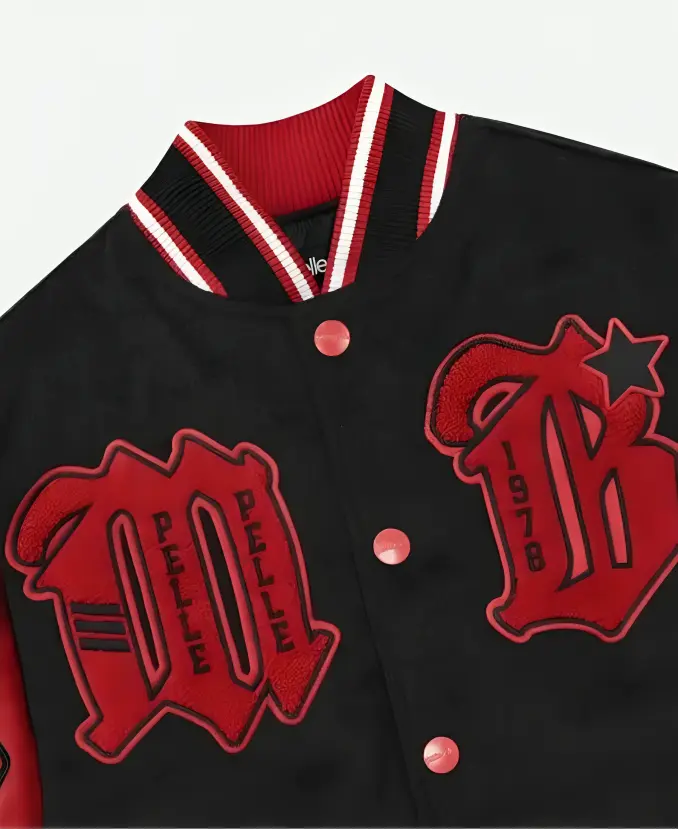 Pelle Pelle Black and Red Varsity Jacket