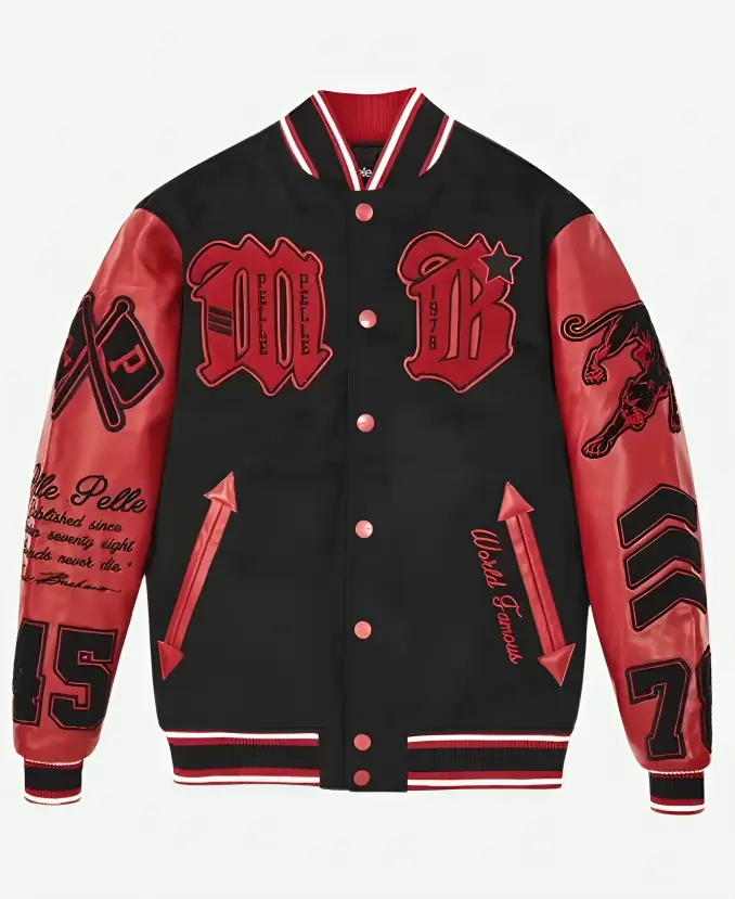 Pelle Pelle Black and Red Varsity Jacket